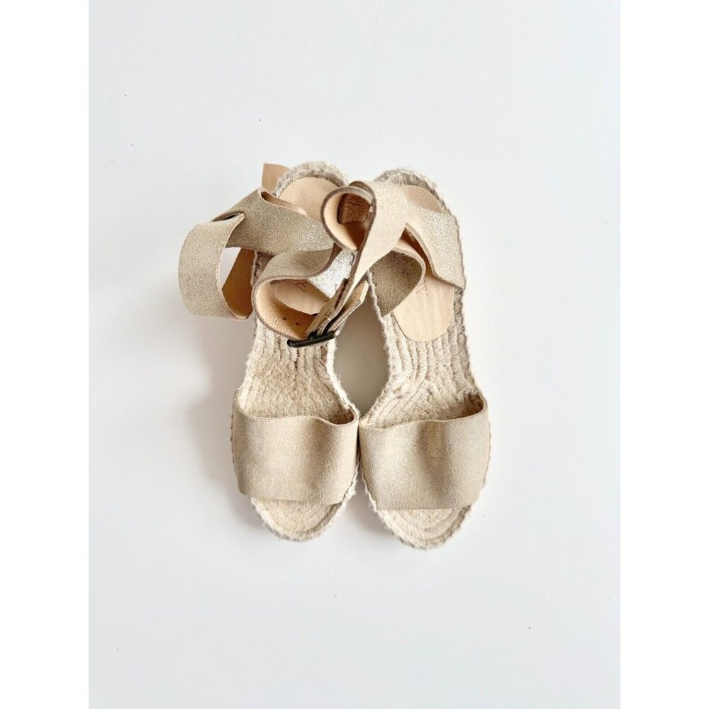 J CREW Corsica Gold Metallic Leather Platform Espadrilles Wedge Sandals, Size 6 - Picture 2 of 16